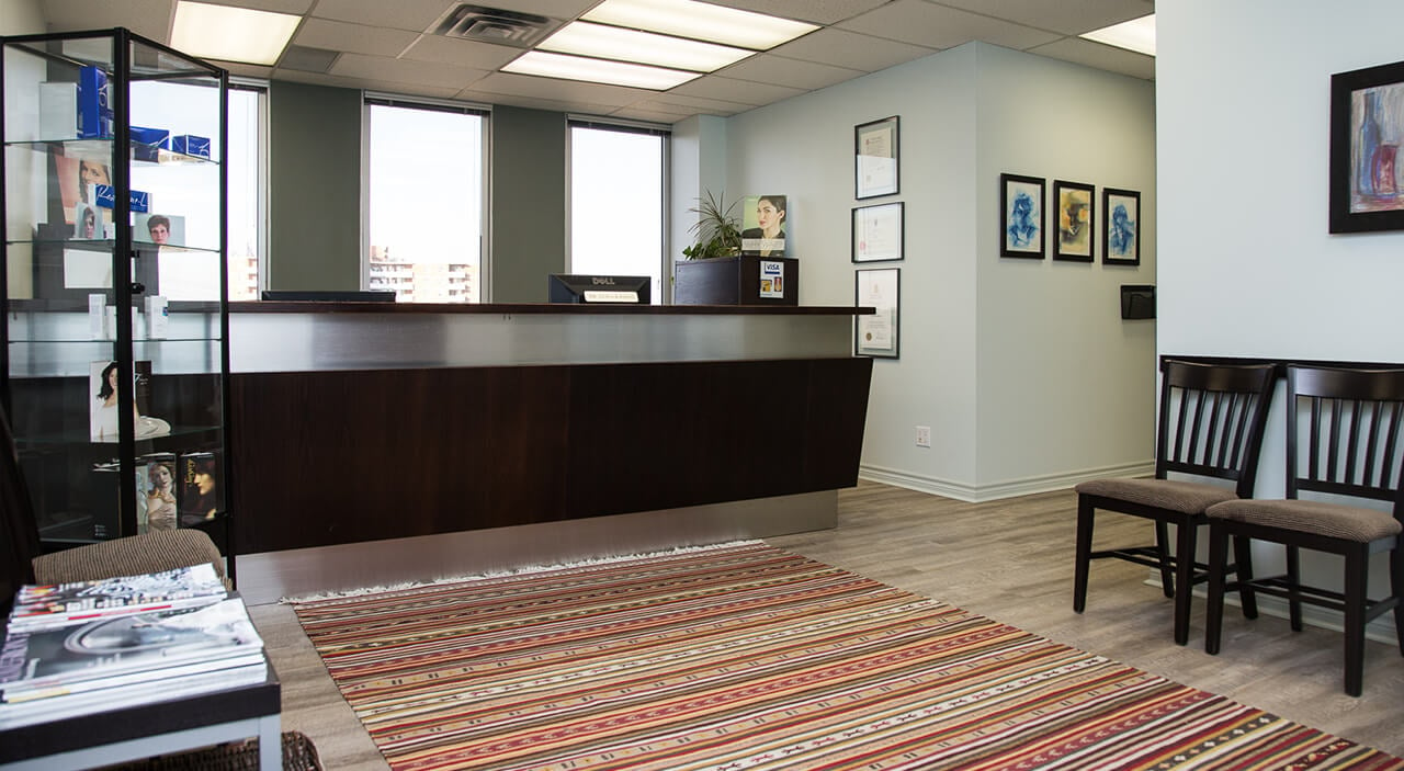 Toronto plastic surgery office reception area.